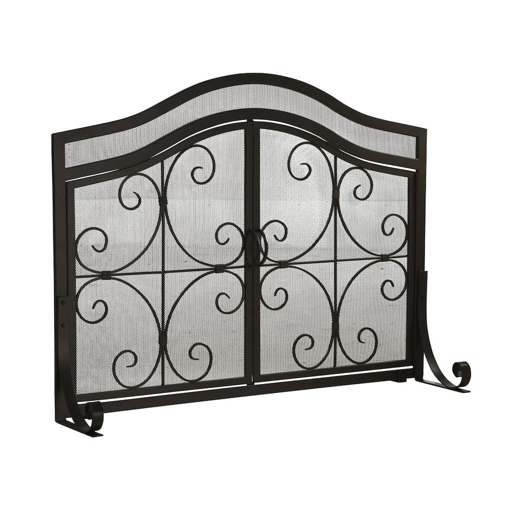 Small 2-Door Crest Fireplace Screen With Doors