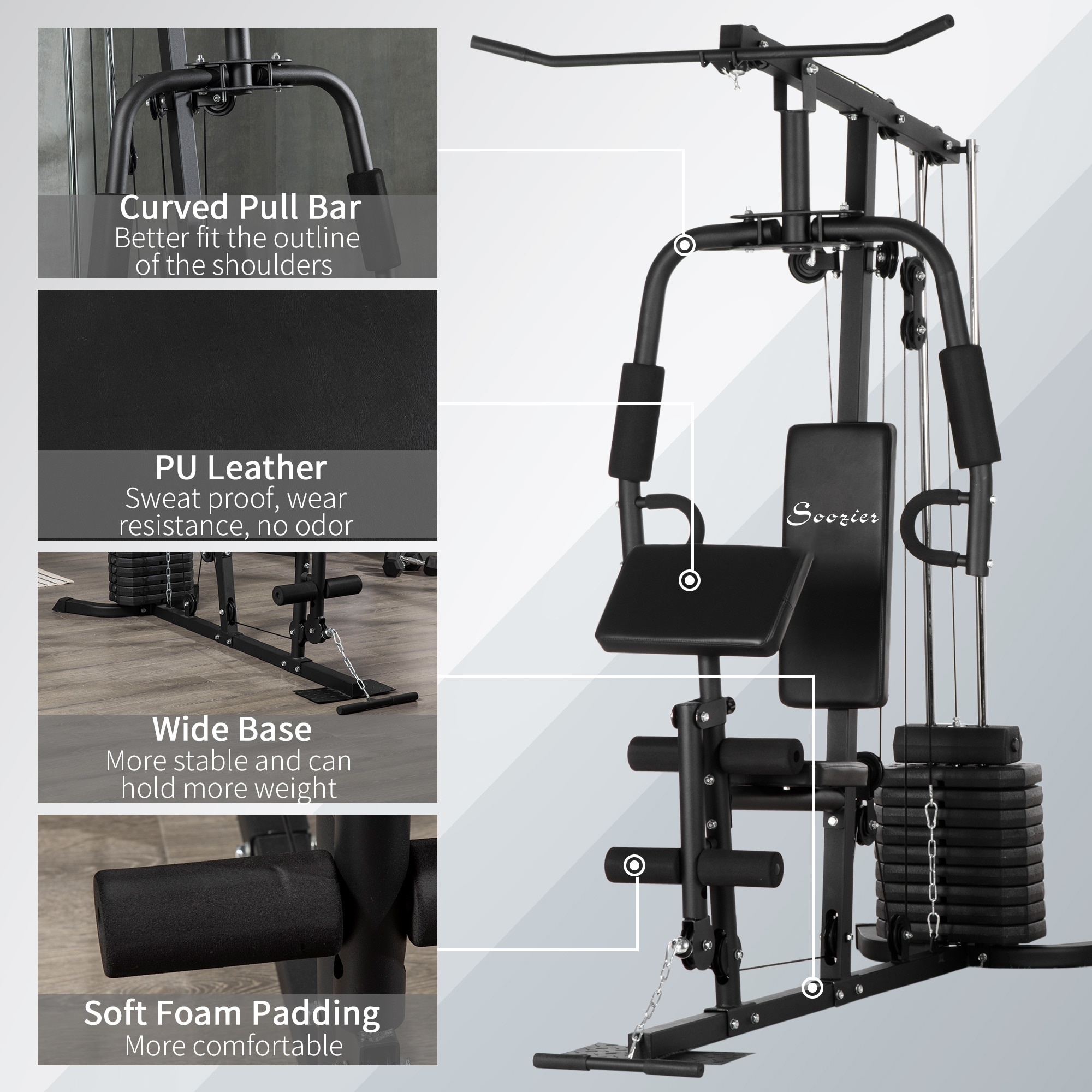 Soozier Home Gym Multifunction Workout Station with 100Lbs Weight Stack for Lat Pulldown Leg Extensions Preacher Bicep Curls On Sale Bed Bath Beyond 36937416