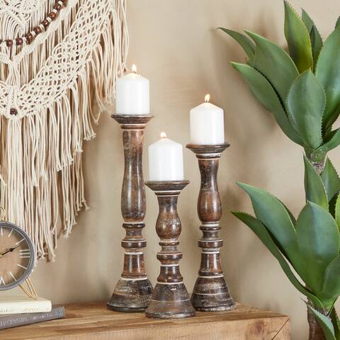 Wood Traditional Candle Holder (Set of 3) - S/3 18, 15, 12"H