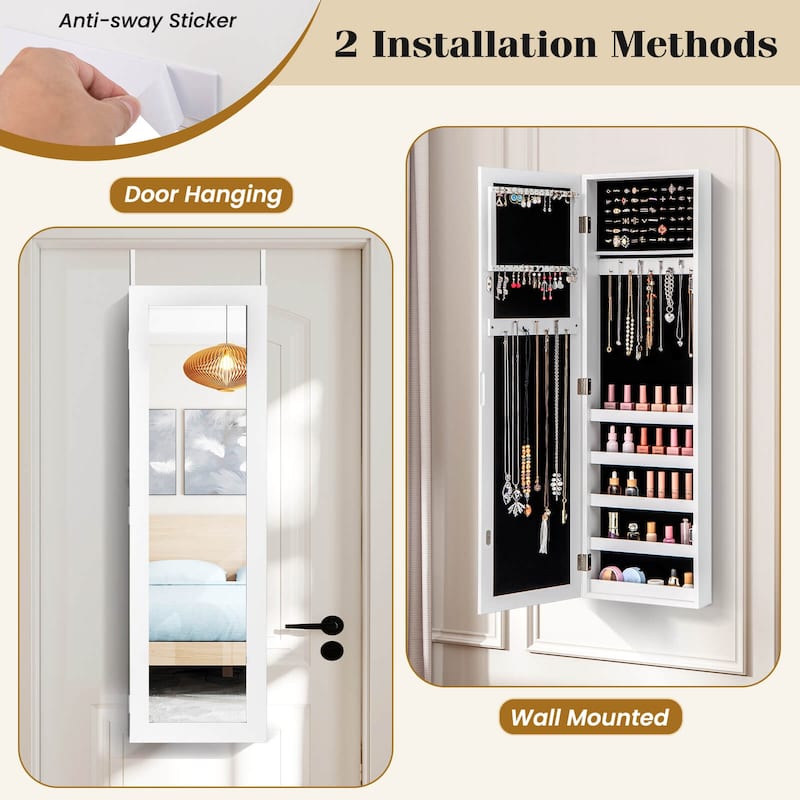 Costway Jewelry Cabinet Wall or Door Mounted Jewelry Armoire with