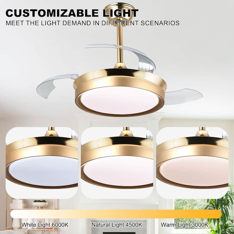 Oaks Aura Modern 36in. LED Light Memory Retractable Ceiling Fan with Light, 6-Speed,Dc Motor Technology, Remote Control