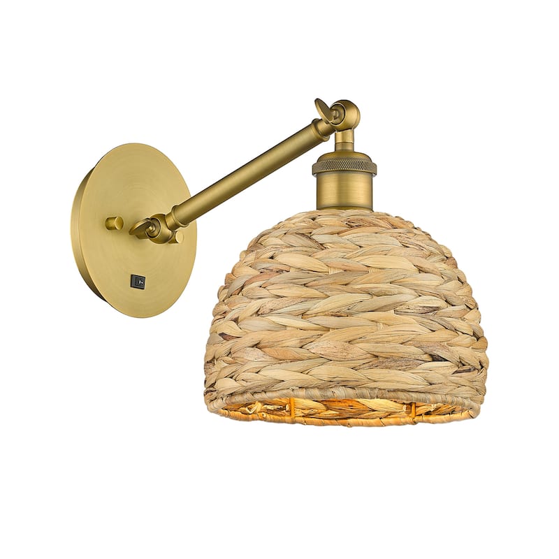 Innovations Lighting 317-1W-12-8 Woven Rattan Sconce Woven Rattan 12" - Brushed Brass / Natural