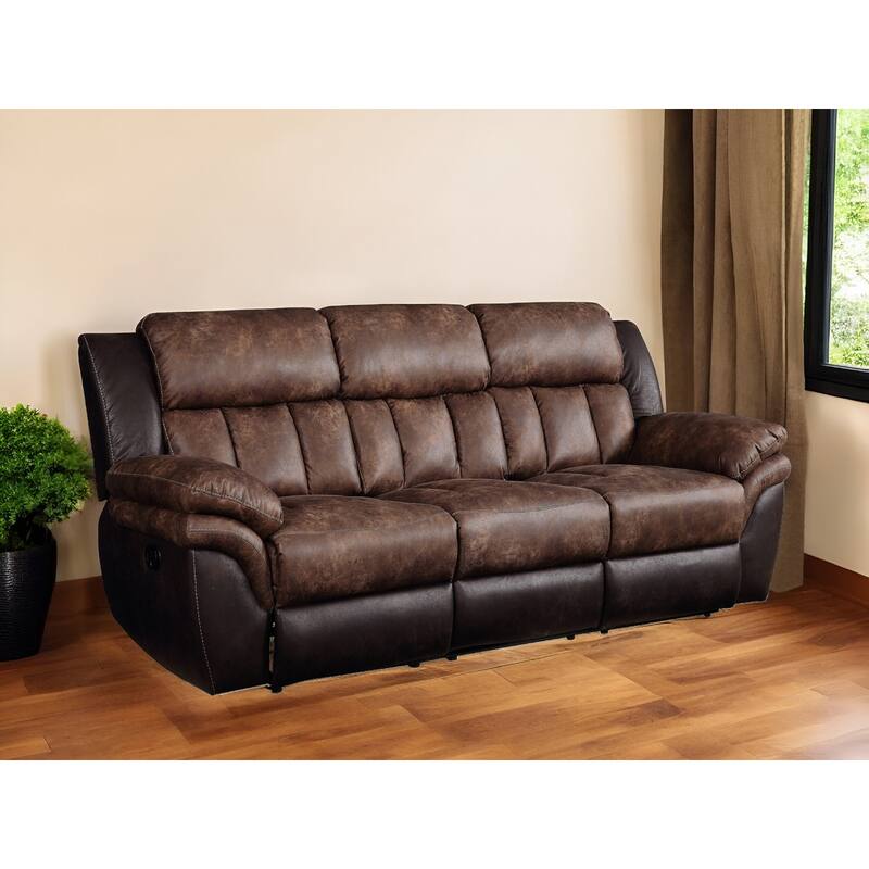 HomeRoots 91" Espresso Microfiber Reclining Sofa With Black Legs - 91