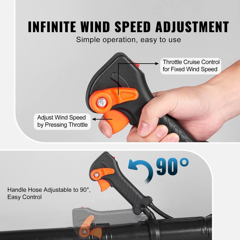 Orange Backpack Leaf Blower with Fuel Tank and Adjustable Padded Shoulder Straps