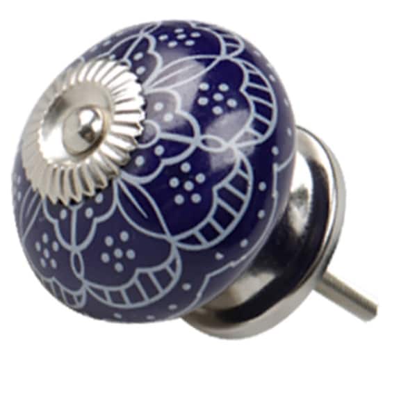 Ceramic Knobs Vintage Knob Drawer Round Pull Handle Furniture Drawer Cupboard Wardrobe Dresser Door Decorative, Blue - 1pcs