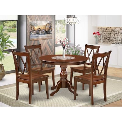 HomeStock 5-Piece Mahogany Finish Solid Wood Top Dining table with 4-Chairs