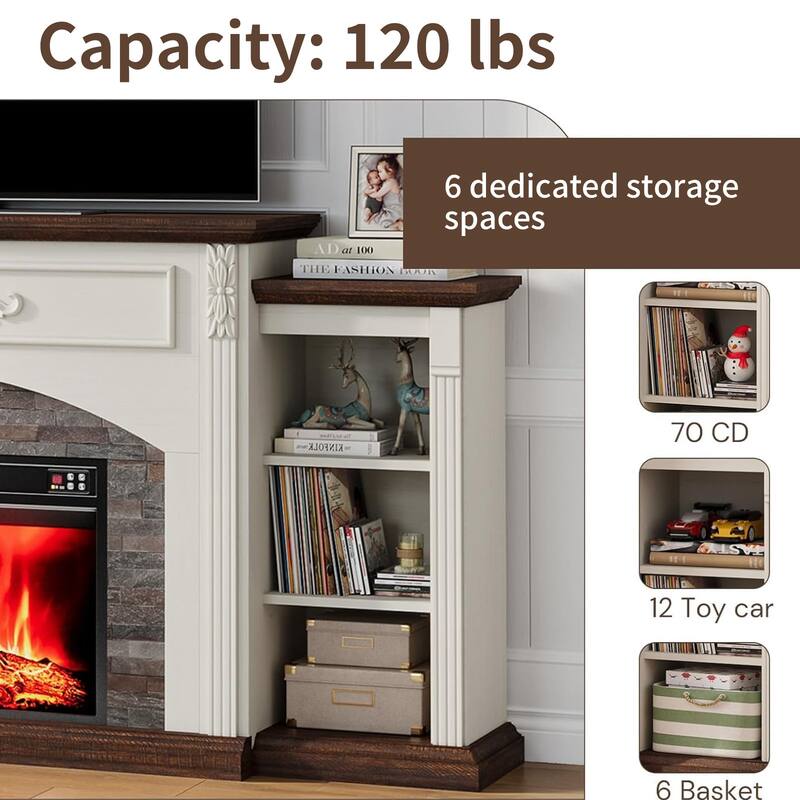 78 inch Electric Fireplace Mantel Fireplace TV Stand Entertainment Center with 30 inch Fireplace Insert Heater and Storage