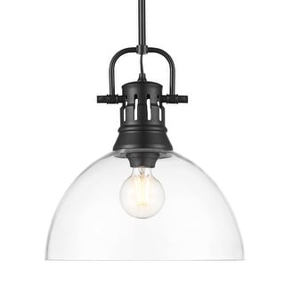 Yep by Golden Lighting Duncan 1-light 14in rod hung Pendant in Matte Black and Clear Glass