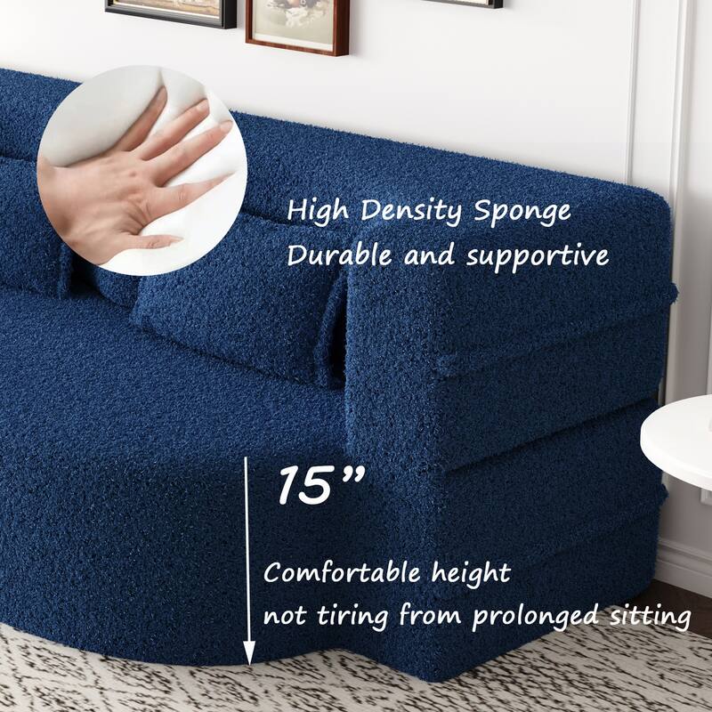 Floor Sofa with 2 Pillows,15" Full Size Folding Mattress,Blue