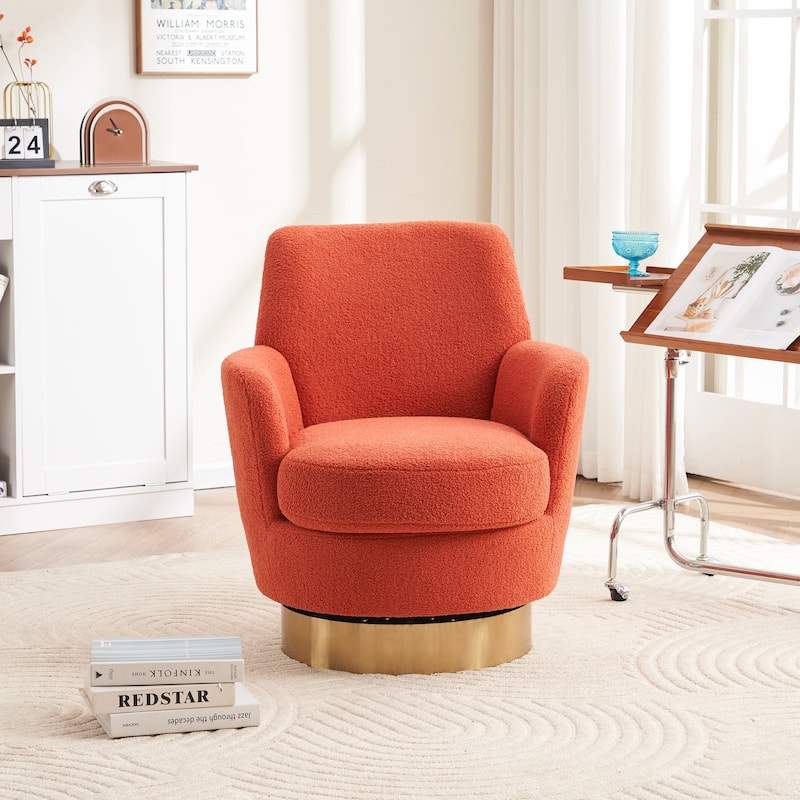 Swivel Accent Chairs Armchair for Living Room, Reading Chairs , Round Barrel Chairs with Gold Stainless Steel Base