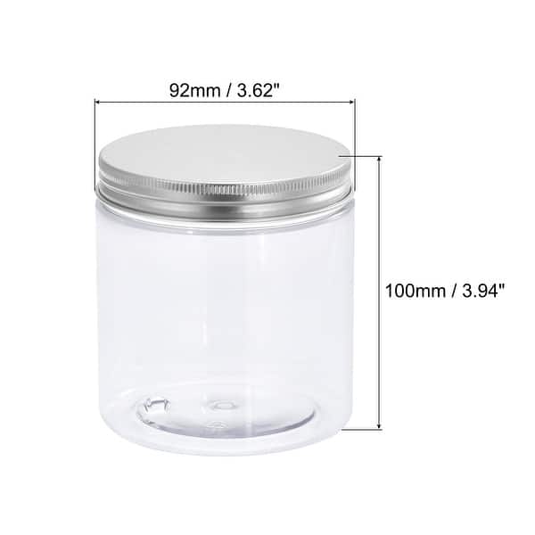 Round Plastic Jars with Aluminum Screw Top Lid, Silver Tone, 4Pcs Bed
