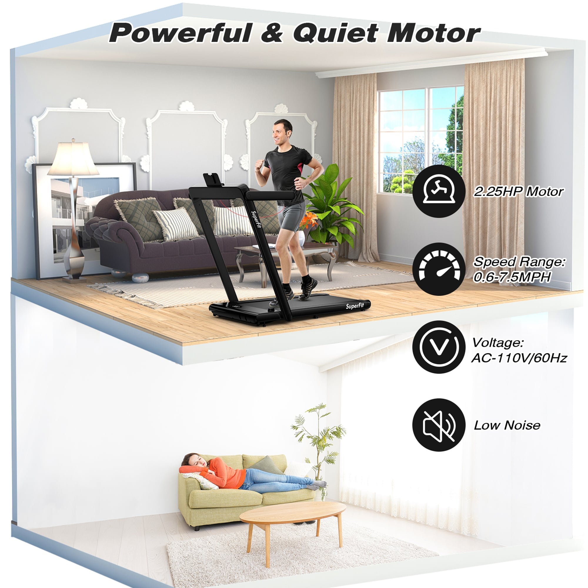 Gymax motorized treadmill folding under desk electric treadmill office on sale