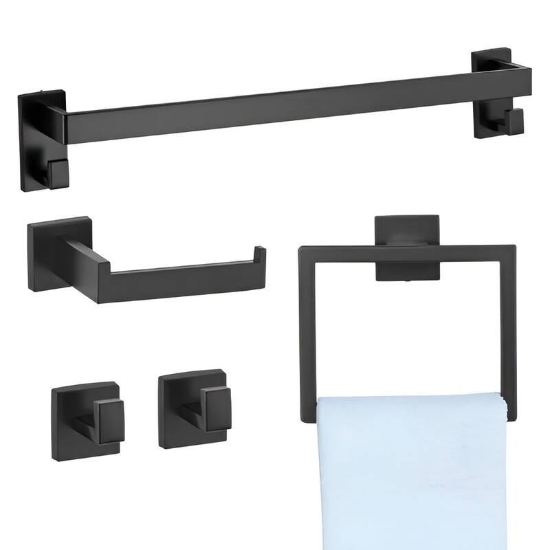 5 Piece Bathroom Hardware Set Brushed Stainless Steel Towel Bar Towel Rack Toilet Paper - 23.54 x 1.97 x 3.15 inch - Black