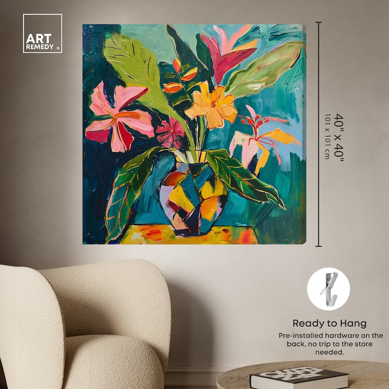 Art Remedy Vase Of Bright Tropical Flowers Ii Gallery Wrapped Flowers In Vase Paintings