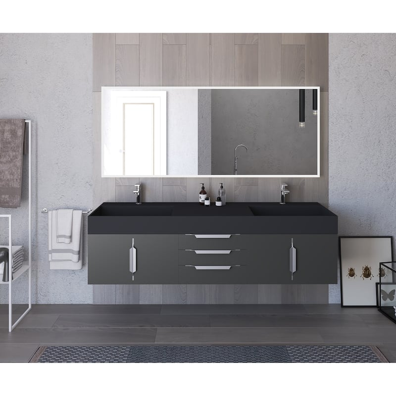 Amazon 72" Wall Mounted Bathroom Vanity Set w/ Black Top