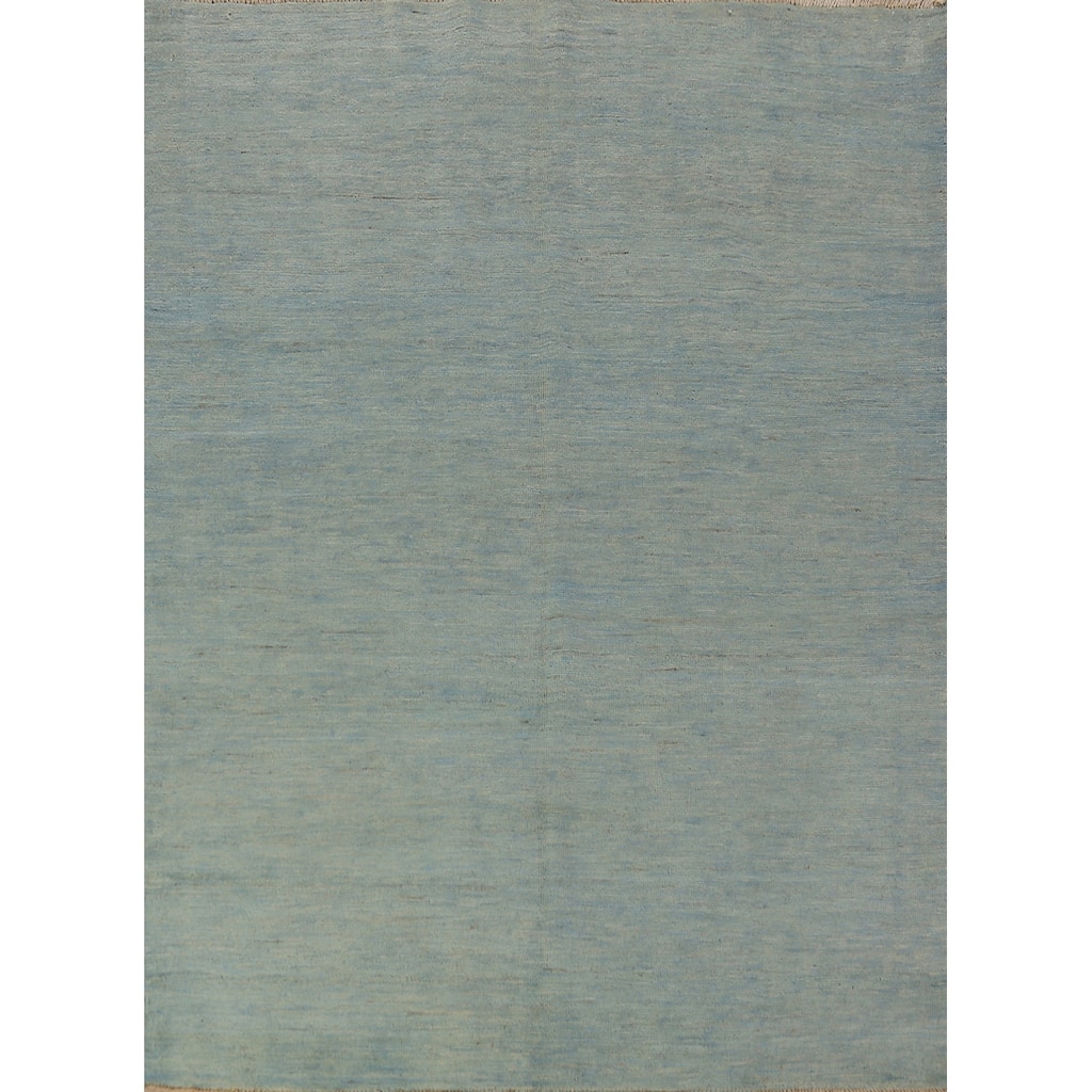 Light Blue & Green Modern Gabbeh Area Rug Hand-Knotted Wool Carpet - 5'0" x 6'5"