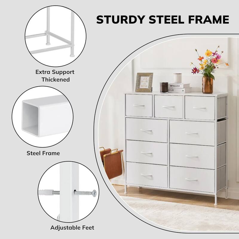 9 Drawers Dresser for Bedroom, Tall Fabric Closet Chests Organizer Tower Furniture with Wooden Top