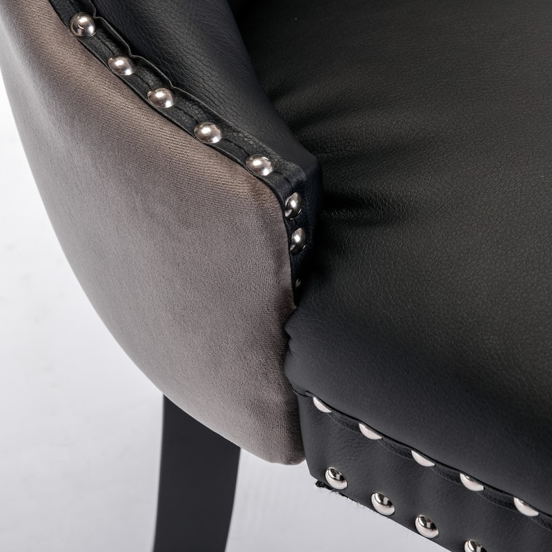 Velvet Tufted Upholstered Dining Chair, Nailhead Trim Accent Dining Chair with Wood Legs 2-pcs Set Side Chair, Black/Orange