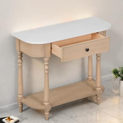 36" MDF Console Table with Drawer and Bottom Shelf and Carved Legs