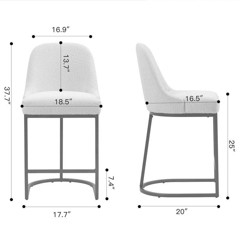 Set of 2 Ayane White Boucle Counter Stool with Iron Legs