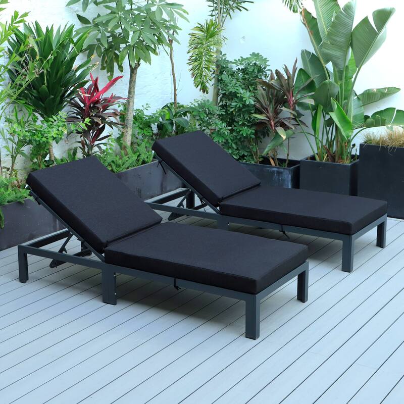 Chelsea Set of 2 Aluminum Armless Chaise Lounge Chair With Cushions for Outdoor Summer Patio Porch Beach Backyard Pool