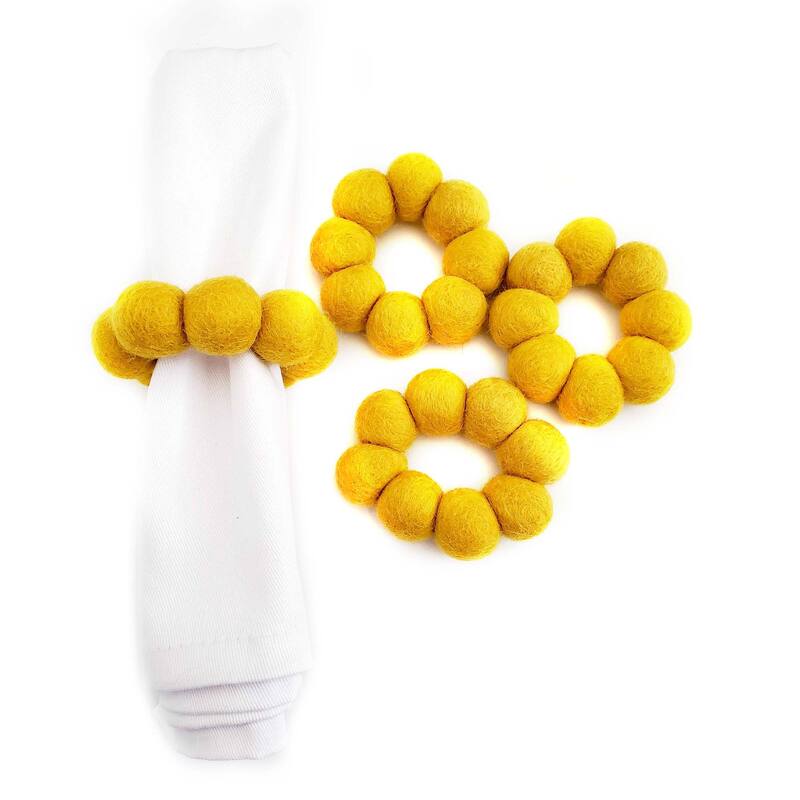 Felt Three Strand Napkin Rings, Set of 4 - 4 Pure Mustard