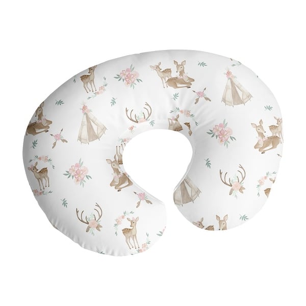 slide 2 of 6, Sweet Jojo Designs Woodland Deer Floral Nursing Breastfeeding Pillow Cover Case (Pillow Not Included) Pink Green Boho Watercolor