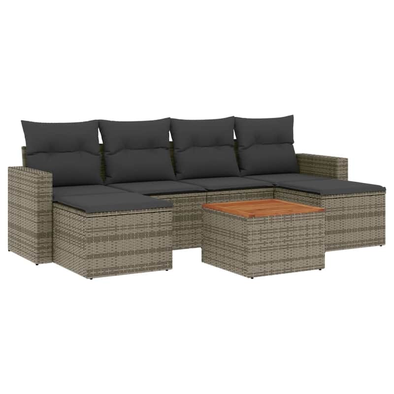vidaXL Patio Sofa Set with Cushions Outdoor Furniture 7 Piece Poly Rattan - 21.7 x 21.7 x 14.6
