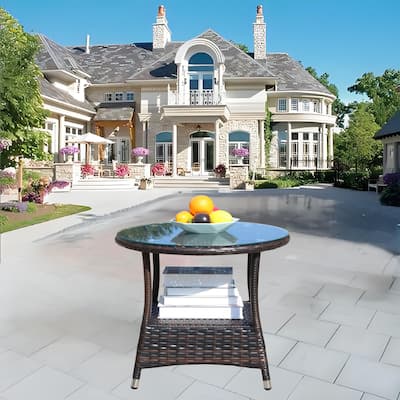 Outdoor patio Furniture 1 Round Coffee table with clear tempered glass