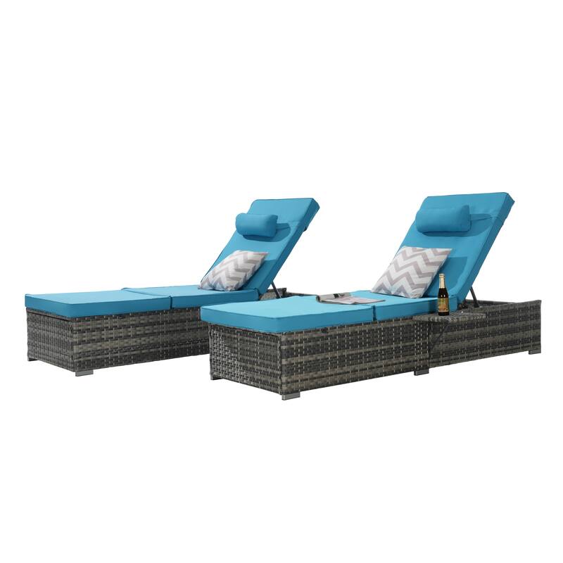 GDFStudio - Amelia Outdoor Chaise Lounge Chair Set of 2 with Adjustable Recline and Side Table for Poolside Relaxation