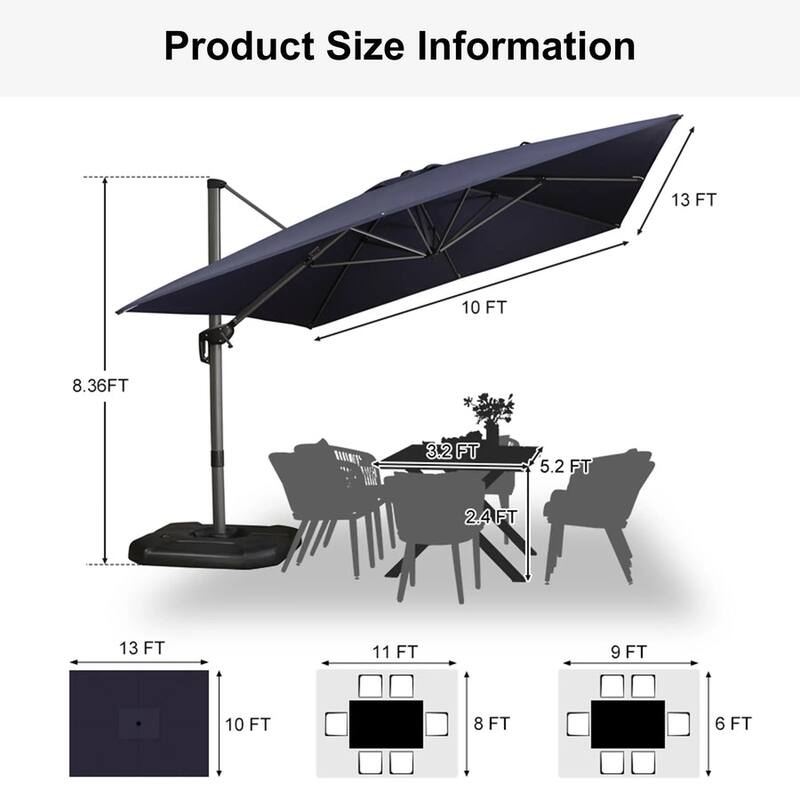 PURPLE LEAF 10 x 13 ft 360 Degree Rotation Patio Umbrella With Base