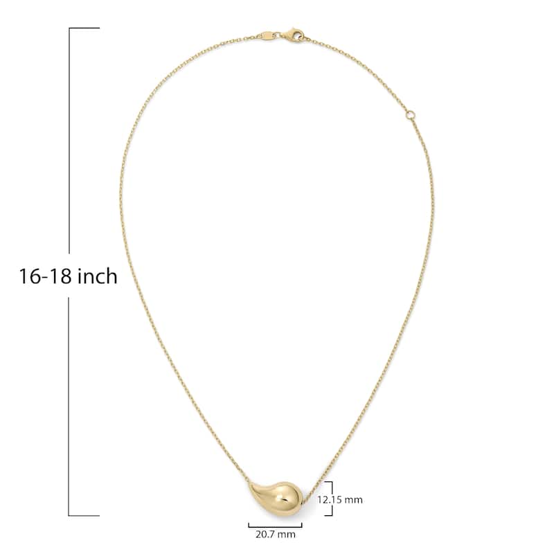 Clover 14K Yellow Gold Sculpted Teardrop Pendant Necklace - Adjustable 16-18"