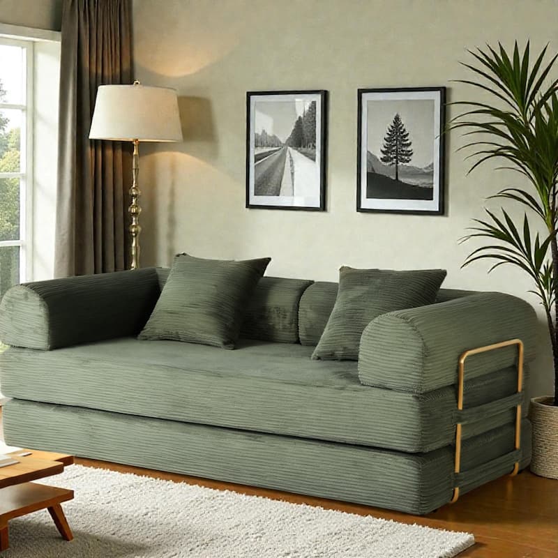 2 in 1 Foldable Sofa Bed, 75 Inch Boneless Convertible Sleeper Couch, Memory Foam Faux Fur Upholstered Floor Sofa