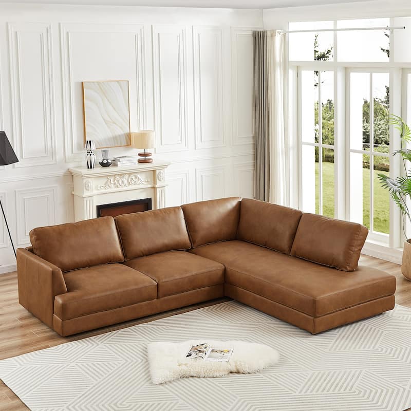 Gloria Mid-Century Modern Cozy Sectional Leather Sofa