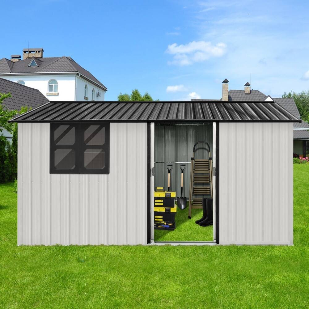 Modern 12 x 10 ft Outdoor Storage Shed with Window and Sliding Door