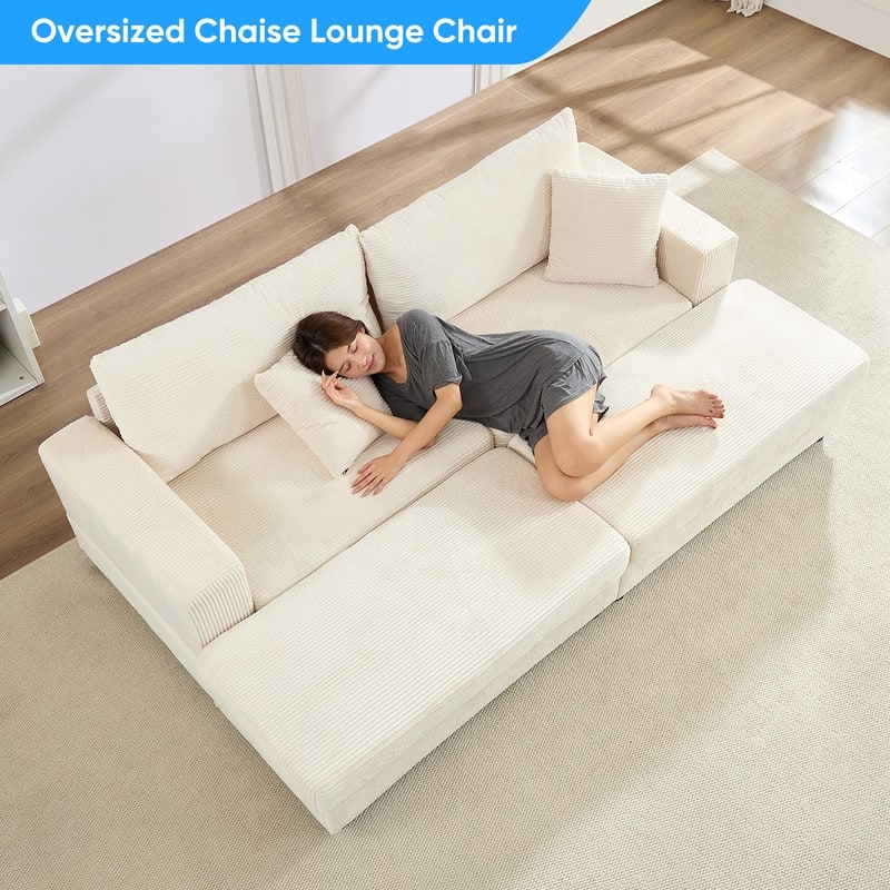 Mixoy Corduroy Chaise Lounge Deep Seat Sleeper Sofa Chair with Storage Ottoman,Upholstered 1-Seater/Loveseat Sofa Couch