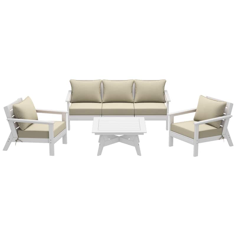 Birchwood All Weather HDPE Outdoor Patio White Deep Seating Conversation Set (6-Piece Set)