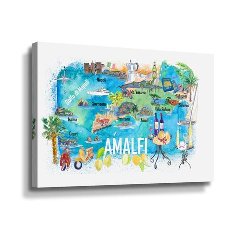 Amalfi Illustrated Travel Map With Roads Gallery Wrapped Canvas