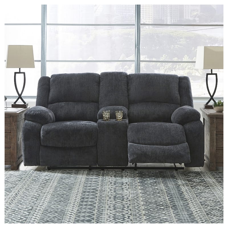 Draycoll Double Power Reclining Loveseat w/ Console, Dark Gray - 40" x 70" x 40" - Grey