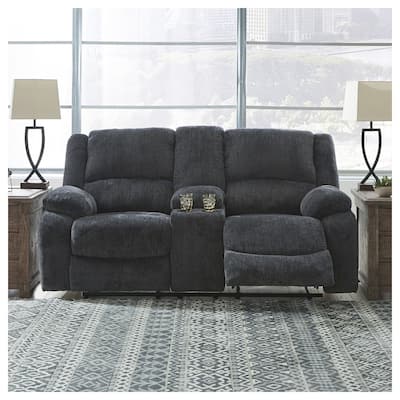Draycoll Double Power Reclining Loveseat w/ Console, Dark Gray - 40" x 70" x 40"