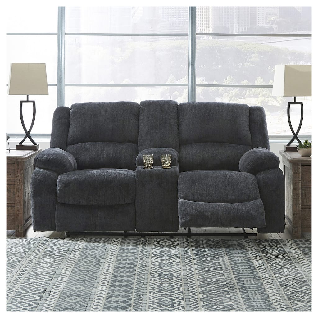 Draycoll Double Power Reclining Loveseat w/ Console, Dark Gray - 40" x 70" x 40"