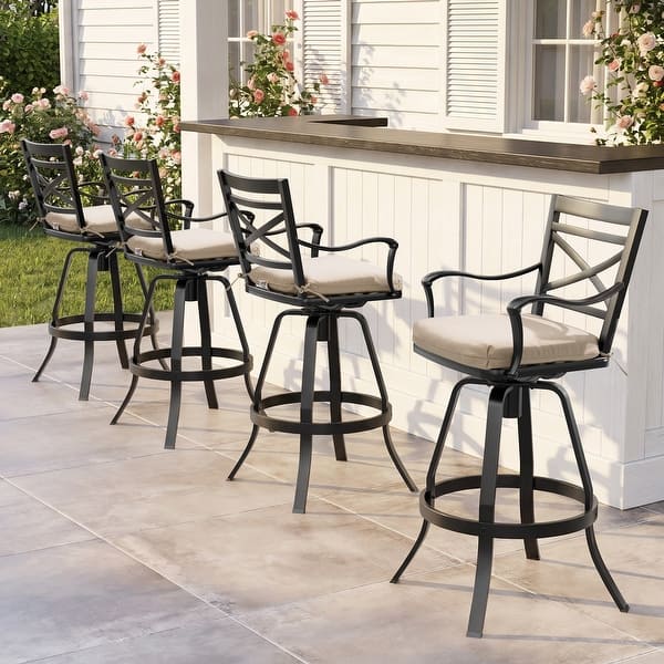 slide 2 of 29, Outdoor Patio Bar Stools Aluminum Swivel Bar Chair with Sunbrella Cushion CanvasAntiqueBeige - 4PC