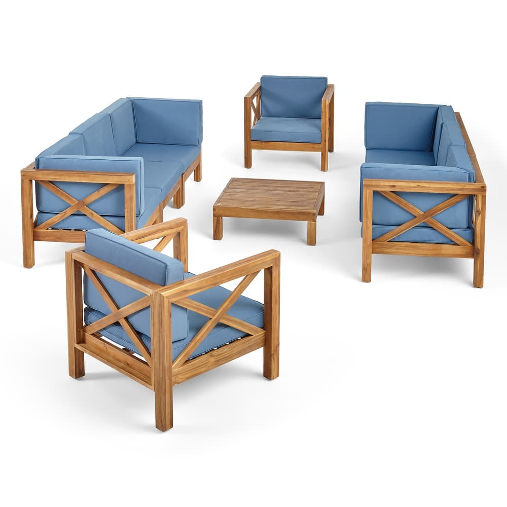 Brava Outdoor 8-seat Acacia Sofa and Club Chair Set by Christopher Knight Home