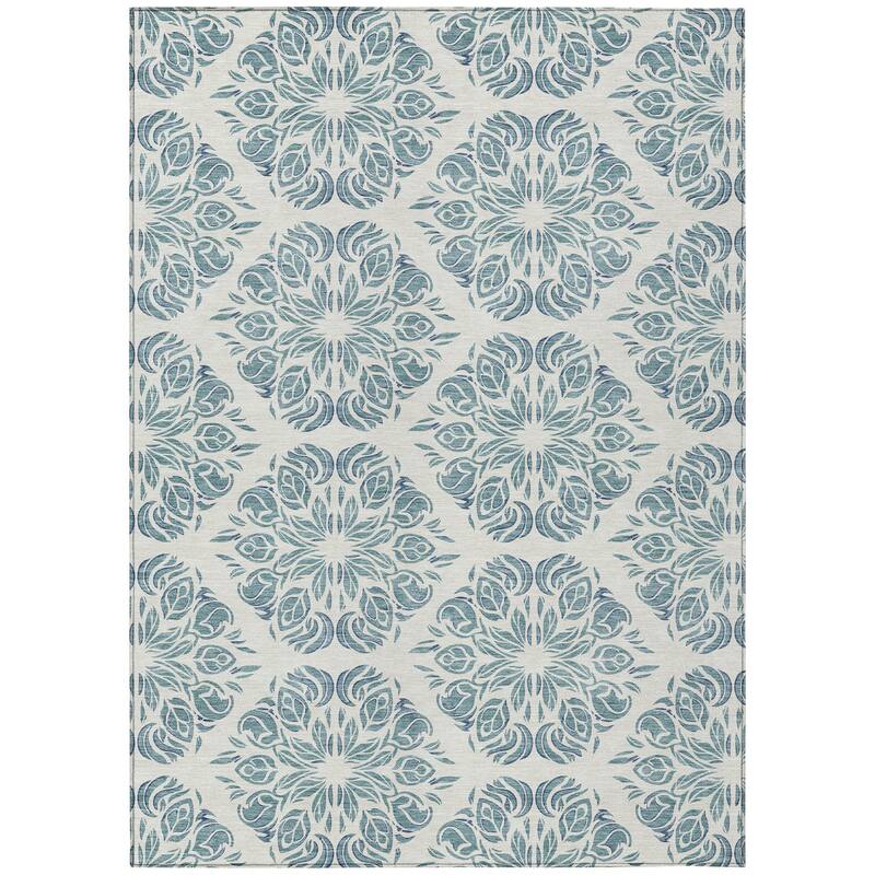 Machine Washable Indoor/ Outdoor Damask Pearl Chantille Rug