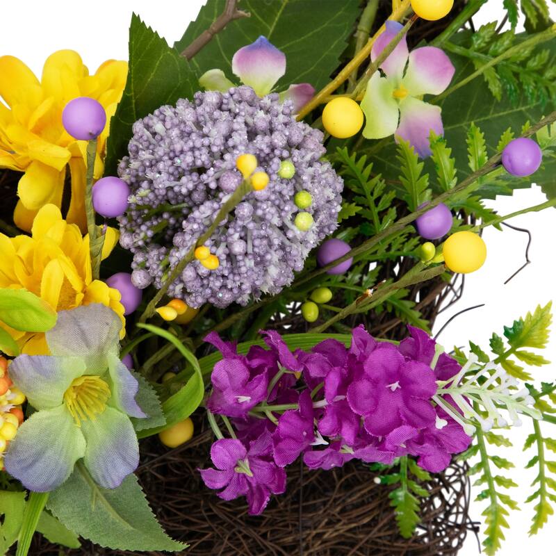 Mixed Wild Flower and Foliage Hanging Spring Wall Basket - 16"