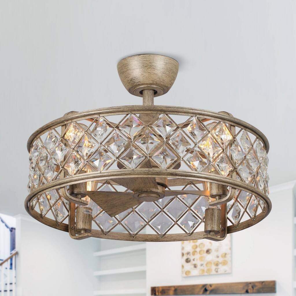 22.5" Farmhouse 3-Blade Cage Crystal Chandelier Ceiling Fan