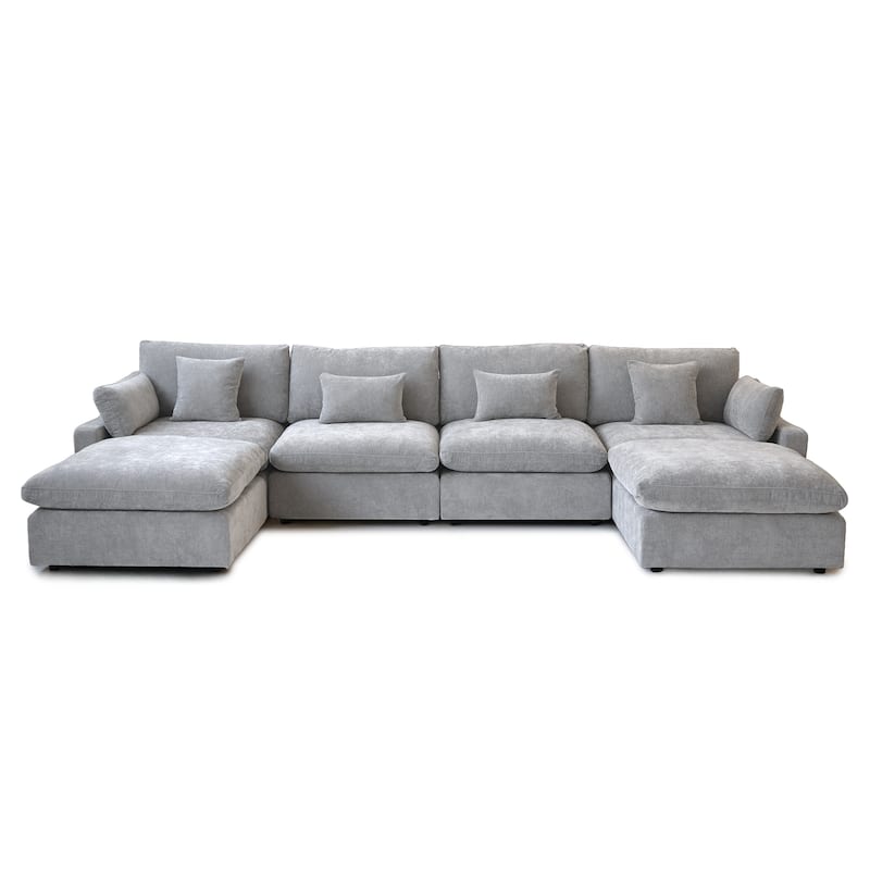 Minimalist Linen Sectional Sofa Down Filled Cloud Couch, U-Shape Deep Seat Couch with Cushions