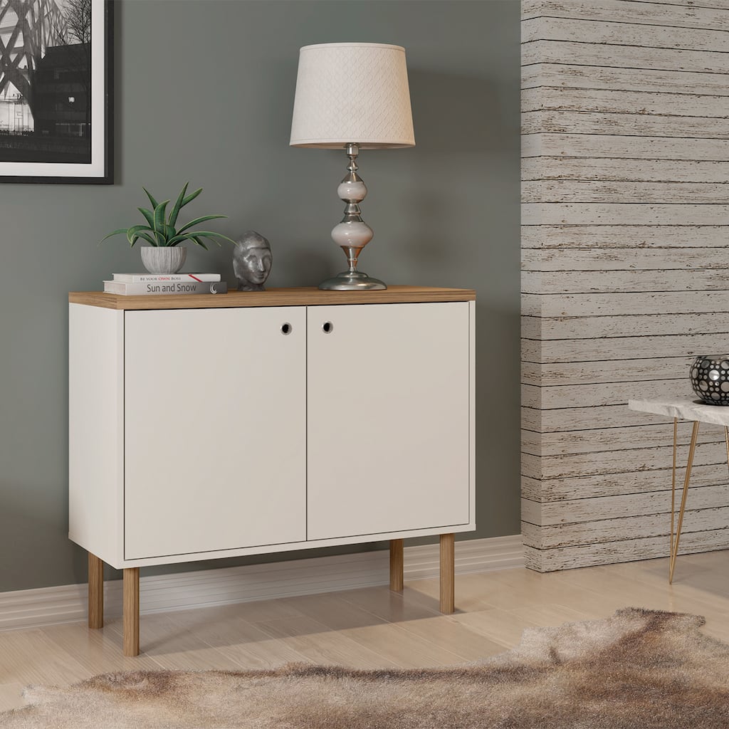 Sunnydaze Mid-Century Modern 2-Door Accent Cabinet with Shelves
