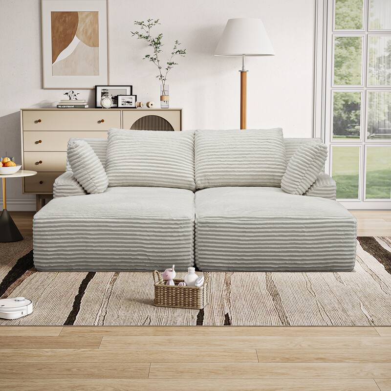 77.8" Oversized Double Chaise Lounge, Cloud Plush Sofa Bed, Upholstered Sleeper Chair, No Assembly Required - Beige