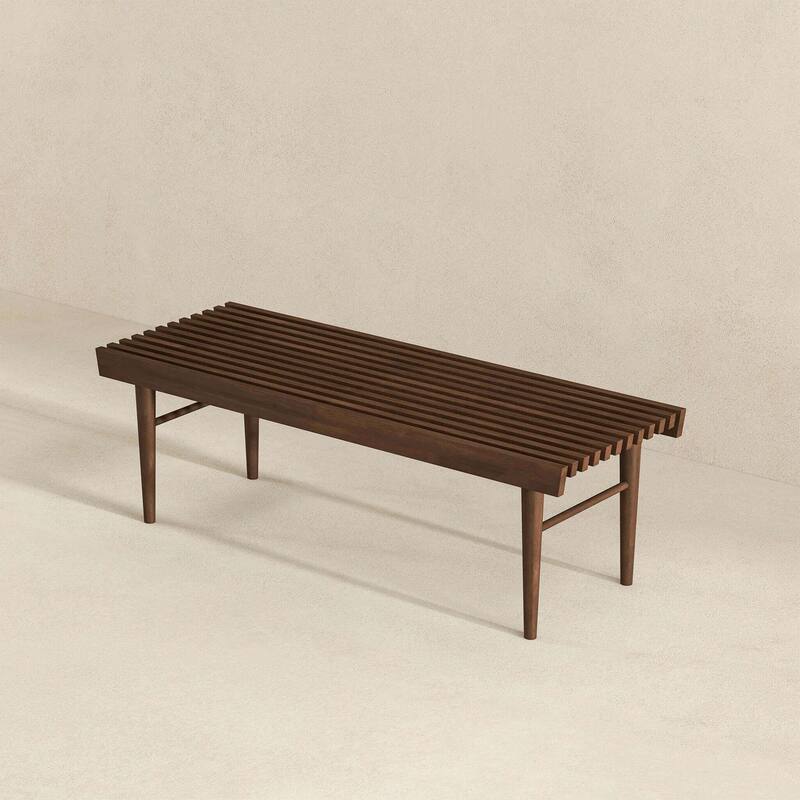 GDFStudio - Mia Mid-Century Modern 47.2" Wide Solid Wood Bench with Natural Walnut Stain Finish - 47.2"W